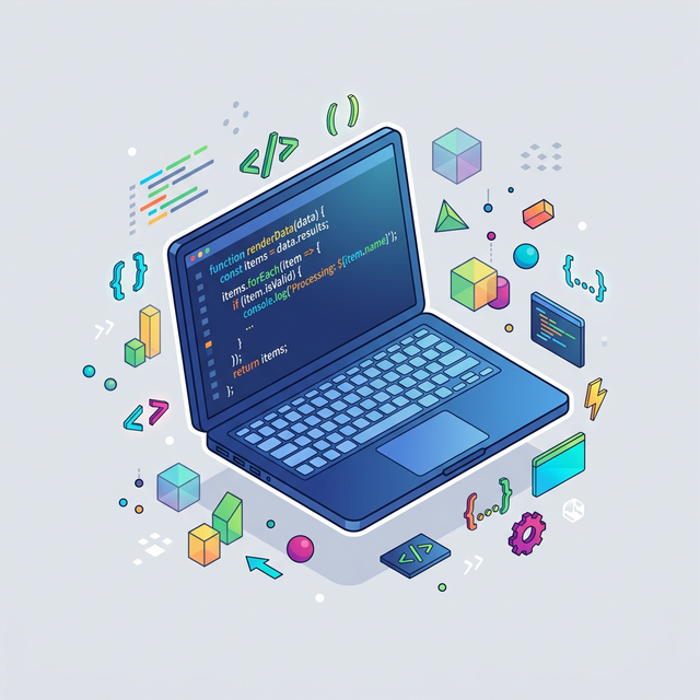 Equipo de computo escribiendo código 3D